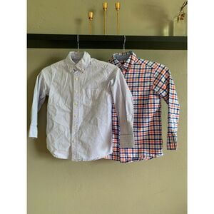 Lot of 2 LANDS END Plaid Striped button down shirts boys Size 7 Holiday